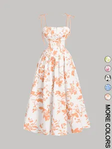Vista detallada de un vestido midi de verano floral para mujer con más opciones de color