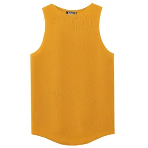 Lässiges gelbes Mesh-Strick-Tanktop für Herren mit atmungsaktivem ärmellosem Design
