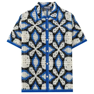 Camicia in maglia a maniche corte da uomo con elegante motivo jacquard geometrico