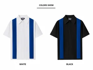 Confronto tra polo in maglia da uomo bianche e nere con strisce verticali blu accese