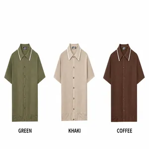 Detail view showing three colors of men's short-sleeve knit polo shirts.
