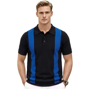 Dettaglio delle strisce verticali bicolore su una polo in maglia da uomo elegante