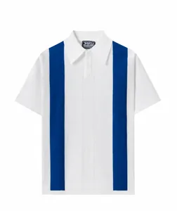 Polo da uomo in maglia a maniche corte con strisce blu verticali e colletto
