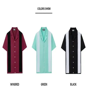 Men's Cuban collar short sleeve knitted shirts with striped color block design in 3 colors
