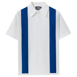 Polo da uomo in maglia a maniche corte in stile retrò con strisce verticali blu