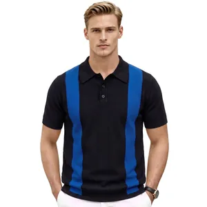 Elegante polo da uomo in maglia con strisce verticali a contrasto e colletto a risvolto