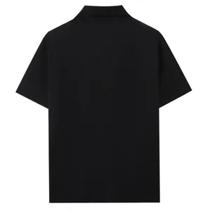 Rear view of a classic black short-sleeved knitted polo shirt for men