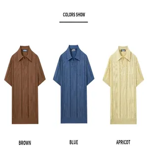 Detail view showing three color options for the men's hollow-out knit Polo shirt.