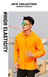 Veste de sport à capuche orange légère de haute qualité pour la course et le fitness