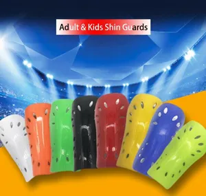 Set of colorful professional soccer shin guards for adults and children with EVA padding