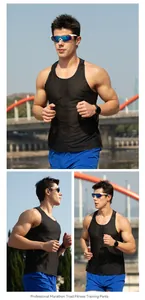 Men's breathable mesh running tank top with wind-tunnel technology for marathon fitness.