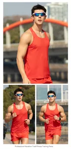 Close-up of red mesh quick-dry marathon running vest for men in outdoor fitness setting