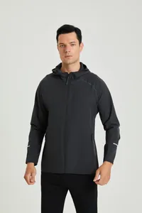Coupe-vent de course gris foncé pour homme avec capuche et détails réfléchissants