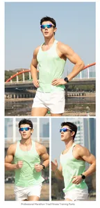 Close-up of a breathable green mesh running tank top for marathon fitness training.