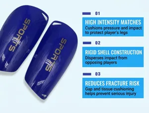 Professional blue football shin guards with impact-resistant EVA foam padding protection