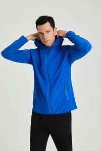Coupe-vent de sport bleu pour homme avec capuche légère et fermeture éclair complète