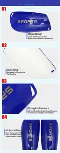 Detail view of 3D ergonomic soccer shin guards with soft EVA lining and SPORTS logo
