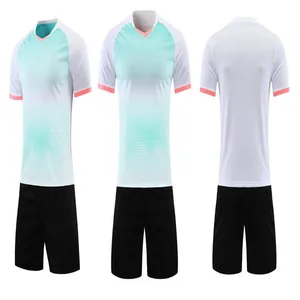 Multi-angle view of white and mint green quick-dry football training jersey and shorts
