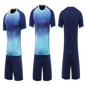 Detailed views showing front and back of blue gradient quick-dry soccer jersey set