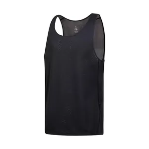 Detail of black quick-dry marathon running tank top with breathable wind tunnel mesh