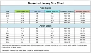 Guida alle taglie completa per divise da basket per bambini e adulti con misure dettagliate