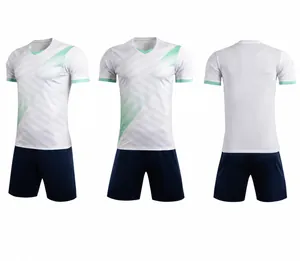 Front and back views of white and mint green quick-dry soccer training jersey suit.