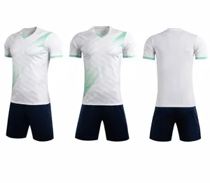 Front and back views of white and mint green quick-dry soccer training jersey suit.