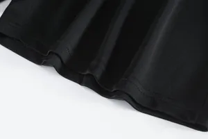 Close-up of quick-dry mesh fabric and hem stitching on black dragon boat racing jersey.