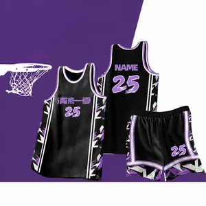 Completo da basket personalizzato nero e viola realizzato in tessuto ad asciugatura rapida