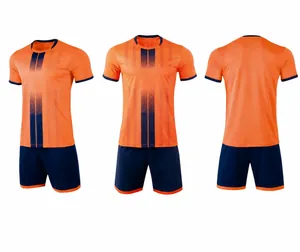 Front and back views of professional fluorescent orange soccer jersey set for training