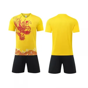 Yellow dragon boat competition t-shirt and black shorts sports set detail view