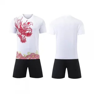 Front and back view of dragon boat racing jersey with traditional red dragon print