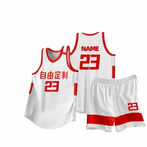 Conjunto de camiseta de baloncesto blanca personalizable con ribete rojo y número 23
