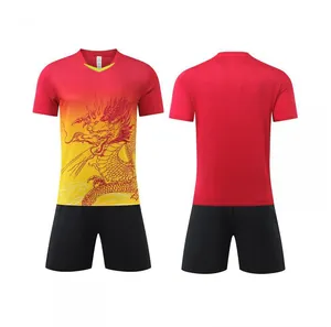 Men's dragon boat racing uniform set with red dragon print and quick-dry breathable fabric