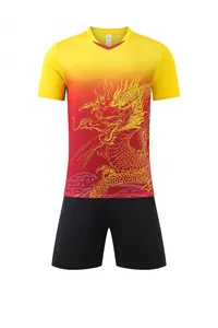 Short-sleeved dragon boat racing jersey and shorts set with golden dragon print