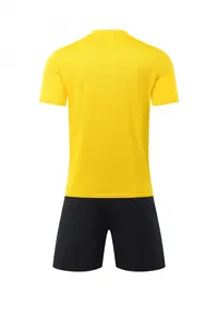 Back view of quick-dry yellow short-sleeve jersey and black sports shorts set