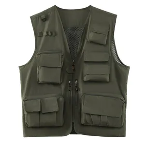 Versatile dark green multi-pocket fishing vest for outdoor activities and photography