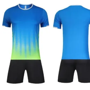 Pro soccer jersey set with blue to green gradient shirt and black training shorts
