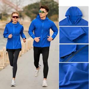 Veste Coupe-vent de Sport à Capuche Réfléchissante Imperméable Doublée de Polaire Respirante de Course Top Homme Femme