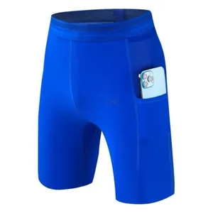 Men's quick-dry sports compression shorts with side phone pocket for training