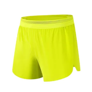 Neon yellow quick-dry sports shorts for men with a breathable mesh waistband