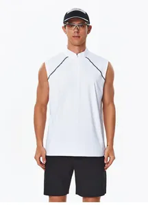 Vue de face du débardeur de sport blanc à séchage rapide avec col zippé pour homme