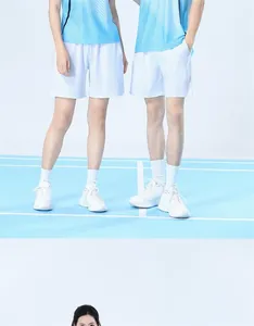 Unisex-Badmintonanzug aus Eisseide, schnelltrocknend, blaues T-Shirt und weiße Shorts