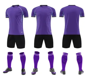 Breathable purple quick-dry soccer jersey set with black shorts and matched socks