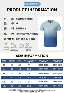 Tableau des tailles détaillé et spécifications pour T-shirt de sport pour hommes