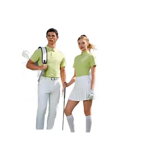 High-stretch moisture-wicking green sports polo shirts for men and women on white background