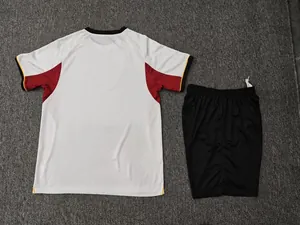 Back view of white and red quick-dry soccer jersey set with black shorts