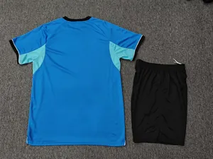 Back view of blue quick-dry football jersey and black shorts set for training