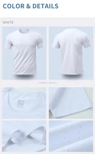 Vues détaillées d'un t-shirt de sport blanc à séchage rapide montrant la texture