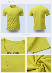 Vues détaillées d'un t-shirt de sport jaune citron à séchage rapide montrant la texture